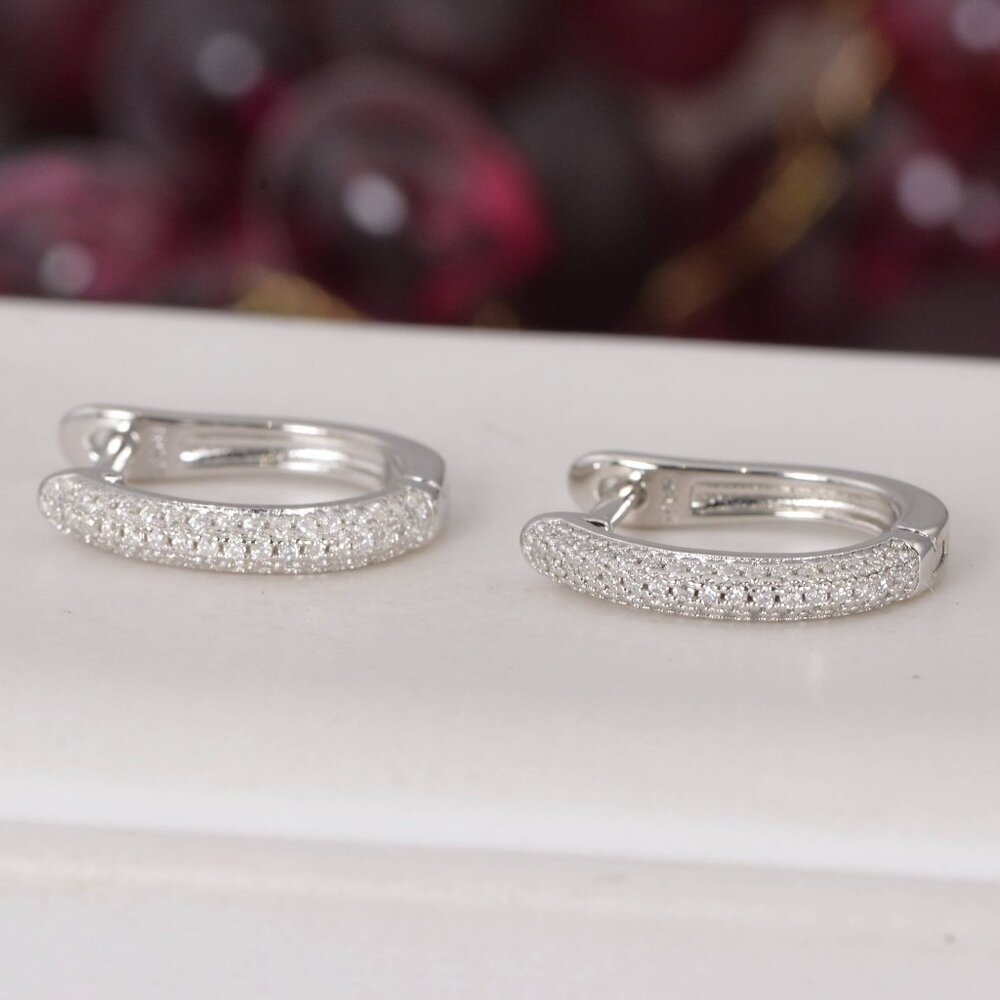 Certified All Moissanite Huggies Hoop Earrings 925 Sterling